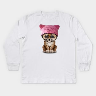 Cute Leopard Cub Wearing Pussy Hat Kids Long Sleeve T-Shirt